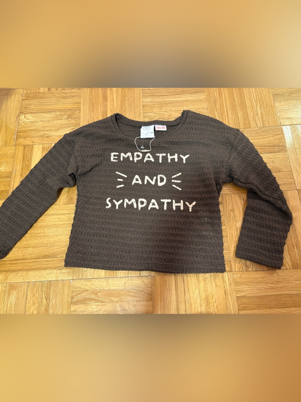 NWOT Zara « Empathy and Sympathy »Brown Longsleeve 2-3 years